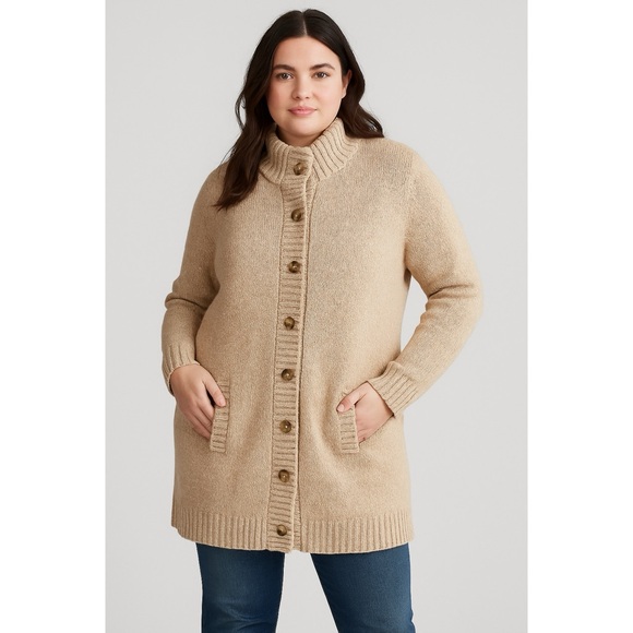 Lauren Ralph Lauren Womens Beige Long Cardigan Sweater Button Front 2X Plus Size - Picture 1 of 10
